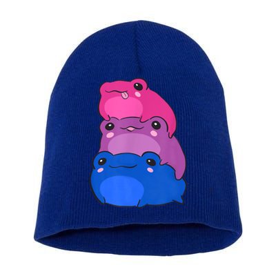 Bisexual Flag Color Frogs Subtle Bi Pride LGBTQ Aesthetic Short Acrylic Beanie