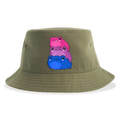 Bisexual Flag Color Frogs Subtle Bi Pride LGBTQ Aesthetic Sustainable Bucket Hat