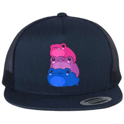 Bisexual Flag Color Frogs Subtle Bi Pride LGBTQ Aesthetic Flat Bill Trucker Hat