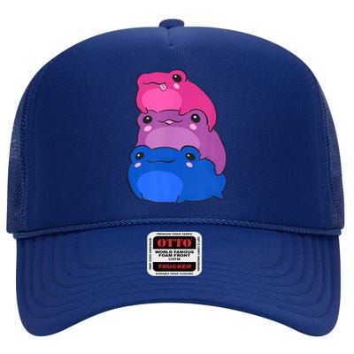 Bisexual Flag Color Frogs Subtle Bi Pride LGBTQ Aesthetic High Crown Mesh Back Trucker Hat