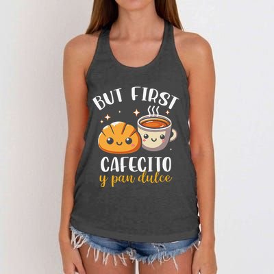 But First Cafecito Y Pan Dulce Concha Mexican Coffee Lover Women's Knotted Racerback Tank