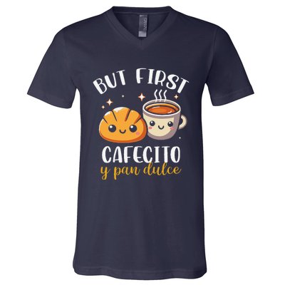 But First Cafecito Y Pan Dulce Concha Mexican Coffee Lover V-Neck T-Shirt