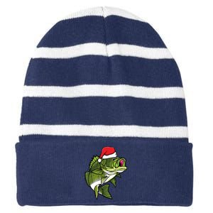 Bass Fishing Christmas Pajama Fish Santa Fisherman Angler Striped Beanie with Solid Band