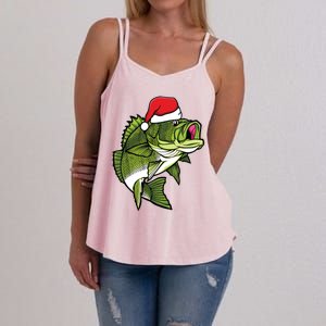 Bass Fishing Christmas Pajama Fish Santa Fisherman Angler Women's Strappy Tank