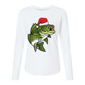 Bass Fishing Christmas Pajama Fish Santa Fisherman Angler Womens Cotton Relaxed Long Sleeve T-Shirt