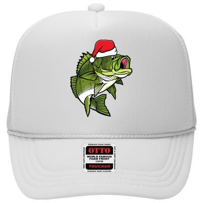 Bass Fishing Christmas Pajama Fish Santa Fisherman Angler High Crown Mesh Back Trucker Hat