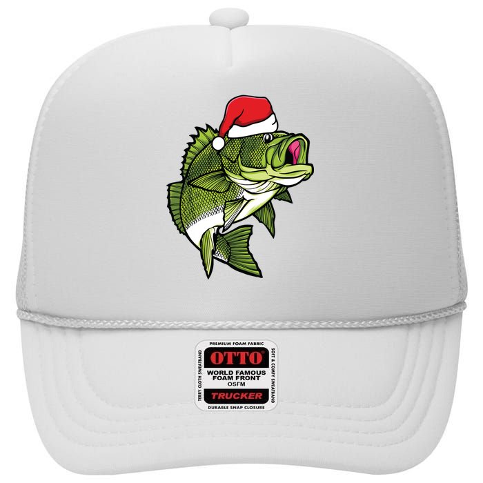 Bass Fishing Christmas Pajama Fish Santa Fisherman Angler High Crown Mesh Back Trucker Hat