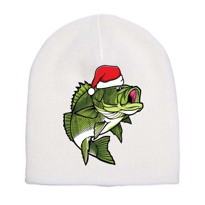 Bass Fishing Christmas Pajama Fish Santa Fisherman Angler Short Acrylic Beanie