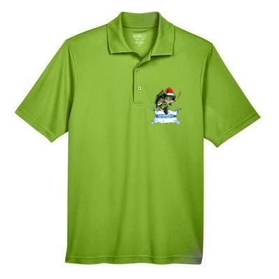 Bass Fishing Christmas Santa Hat Fishing Lover Fisherman Men's Origin Performance Piqué Polo