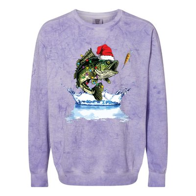 Bass Fishing Christmas Santa Hat Fishing Lover Fisherman Colorblast Crewneck Sweatshirt