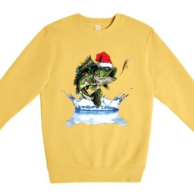 Bass Fishing Christmas Santa Hat Fishing Lover Fisherman Premium Crewneck Sweatshirt