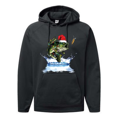 Bass Fishing Christmas Santa Hat Fishing Lover Fisherman Performance Fleece Hoodie