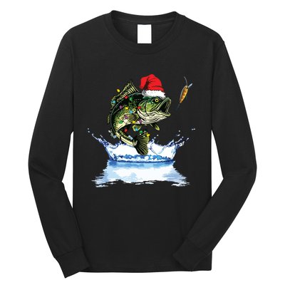 Bass Fishing Christmas Santa Hat Fishing Lover Fisherman Long Sleeve Shirt