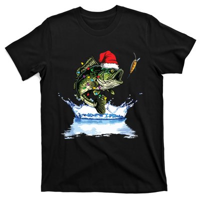 Bass Fishing Christmas Santa Hat Fishing Lover Fisherman T-Shirt