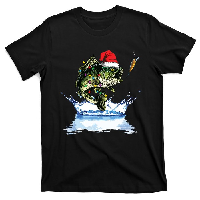 Bass Fishing Christmas Santa Hat Fishing Lover Fisherman T-Shirt