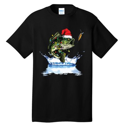 Bass Fishing Christmas Santa Hat Fishing Lover Fisherman Tall T-Shirt