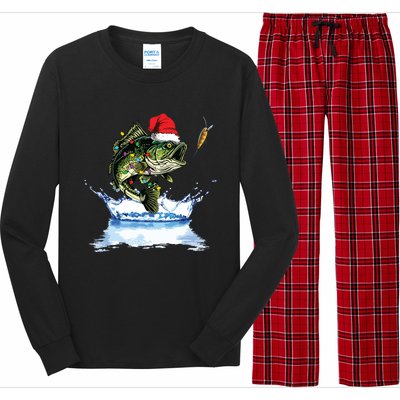 Bass Fishing Christmas Santa Hat Fishing Lover Fisherman Long Sleeve Pajama Set