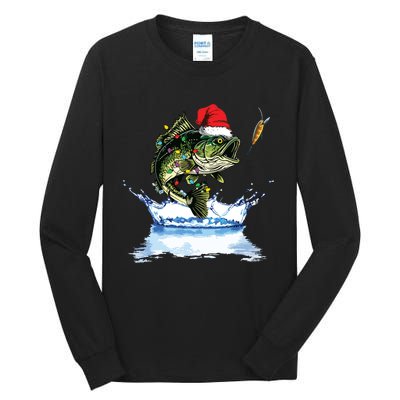 Bass Fishing Christmas Santa Hat Fishing Lover Fisherman Tall Long Sleeve T-Shirt