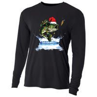 Bass Fishing Christmas Santa Hat Fishing Lover Fisherman Cooling Performance Long Sleeve Crew