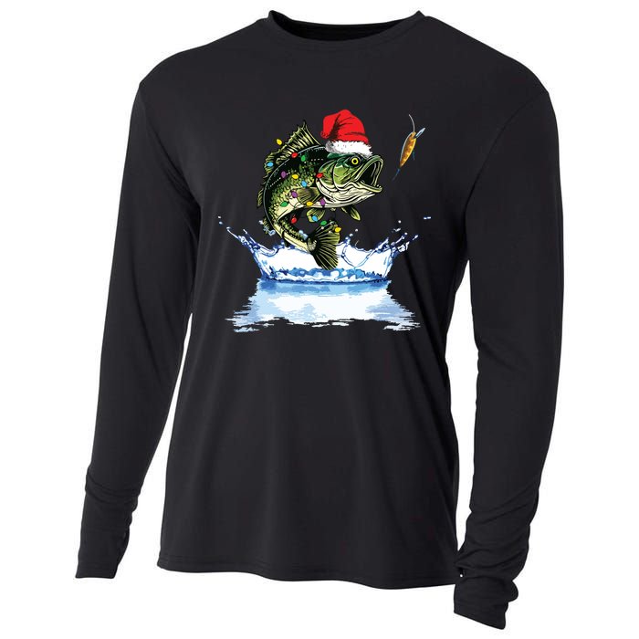 Bass Fishing Christmas Santa Hat Fishing Lover Fisherman Cooling Performance Long Sleeve Crew