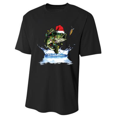 Bass Fishing Christmas Santa Hat Fishing Lover Fisherman Performance Sprint T-Shirt