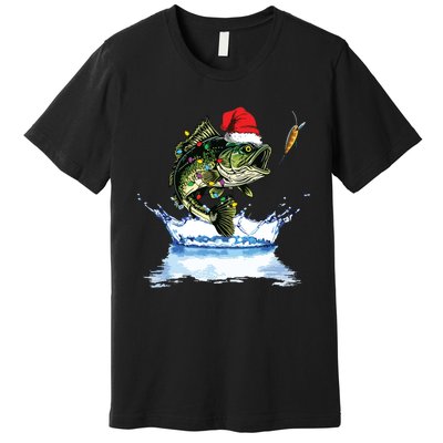 Bass Fishing Christmas Santa Hat Fishing Lover Fisherman Premium T-Shirt