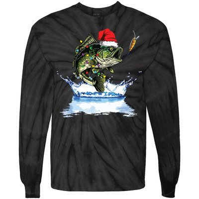 Bass Fishing Christmas Santa Hat Fishing Lover Fisherman Tie-Dye Long Sleeve Shirt