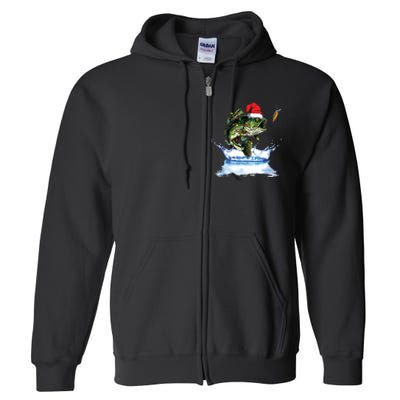 Bass Fishing Christmas Santa Hat Fishing Lover Fisherman Full Zip Hoodie