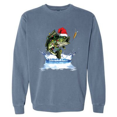 Bass Fishing Christmas Santa Hat Fishing Lover Fisherman Garment-Dyed Sweatshirt