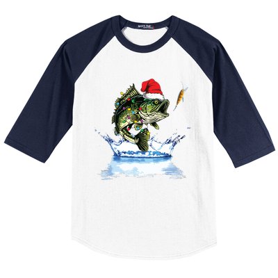 Bass Fishing Christmas Santa Hat Fishing Lover Fisherman Baseball Sleeve Shirt