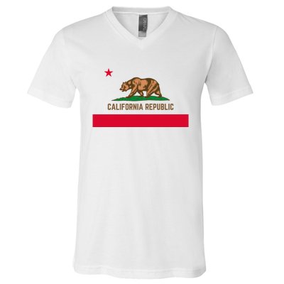 Bear Flag. California Republic State Flag Of California V-Neck T-Shirt