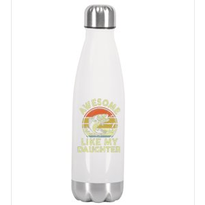 Bass Fish Dad Awesome Like My Daughter Funny Papa Fishing Stainless Steel Insulated Water Bottle