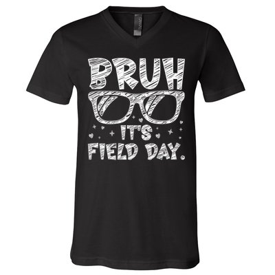 Bruh Field Day Teacher Happy Field Day Sunglasses V-Neck T-Shirt