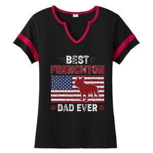 Best Frenchton Dad Ever American Flag Dog Dad Ladies Halftime Notch Neck Tee