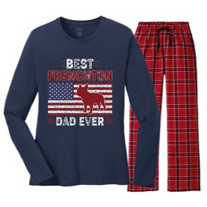 Best Frenchton Dad Ever American Flag Dog Dad Women's Long Sleeve Flannel Pajama Set 