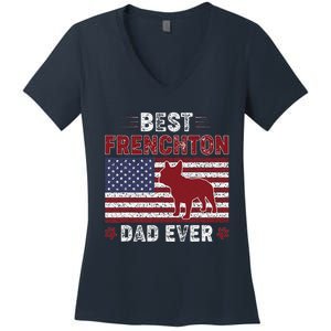 Best Frenchton Dad Ever American Flag Dog Dad Women's V-Neck T-Shirt