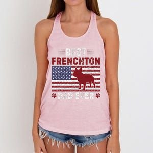 Best Frenchton Dad Ever American Flag Dog Dad Women's Knotted Racerback Tank