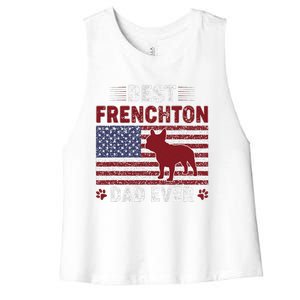 Best Frenchton Dad Ever American Flag Dog Dad Women's Racerback Cropped Tank