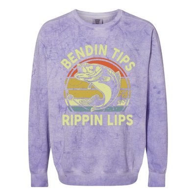 Bass Fish Dad Bendin Tips Rippin Lips Funny Papa Fishing Colorblast Crewneck Sweatshirt