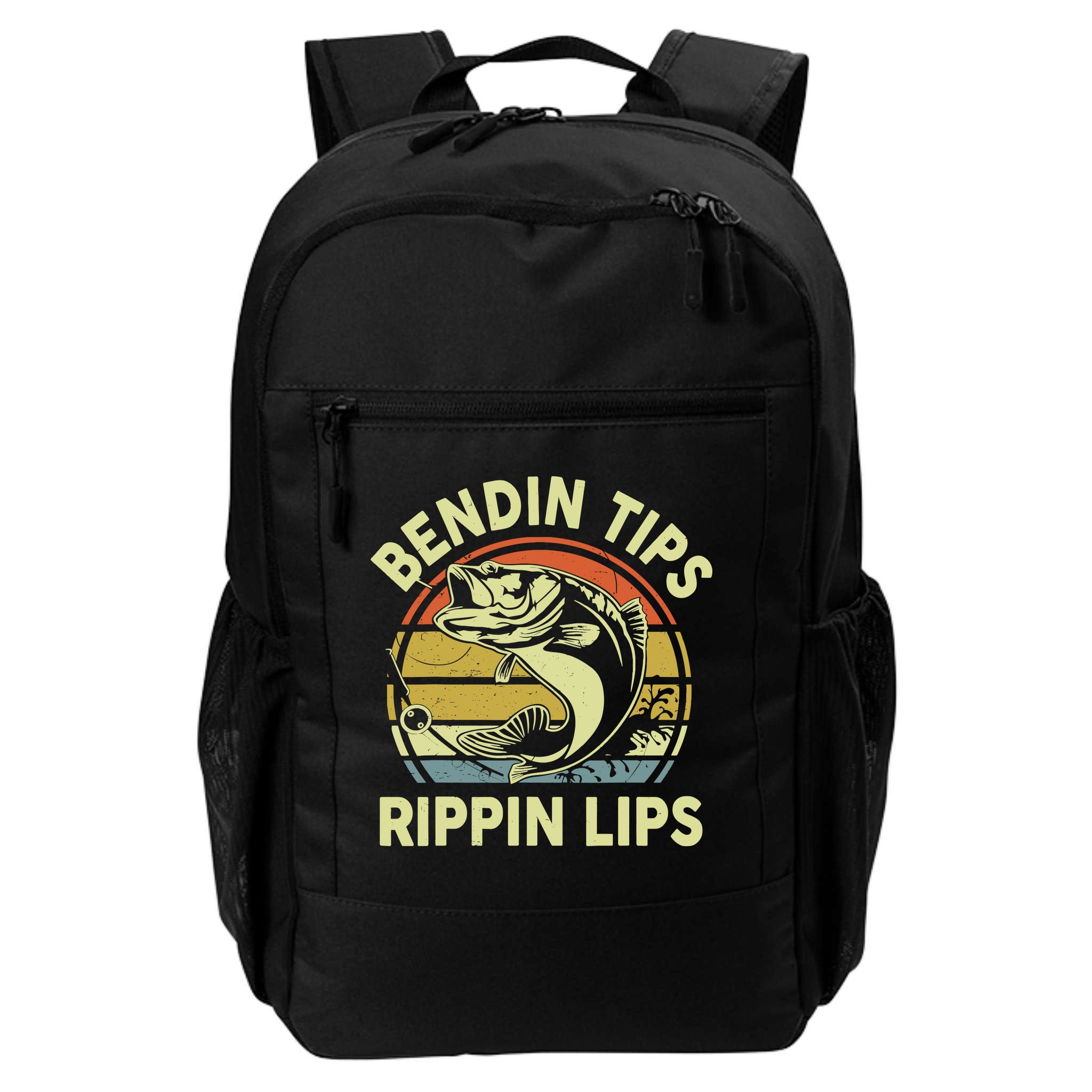 Bass Fish Dad Bendin Tips Rippin Lips Funny Papa Fishing Backpack