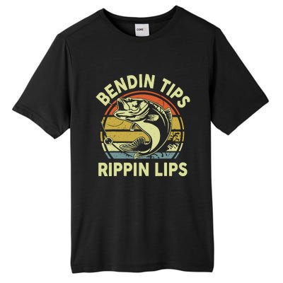 Bass Fish Dad Bendin Tips Rippin Lips Funny Papa Fishing Tall Fusion ChromaSoft Performance T-Shirt