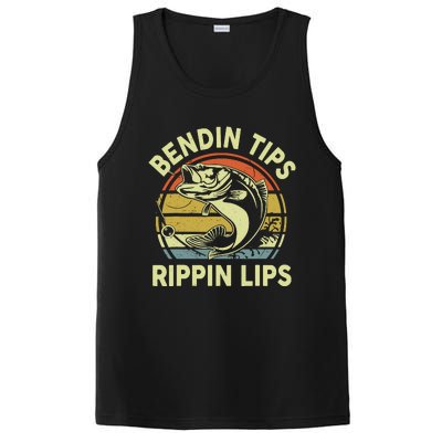 Bass Fish Dad Bendin Tips Rippin Lips Funny Papa Fishing PosiCharge Competitor Tank