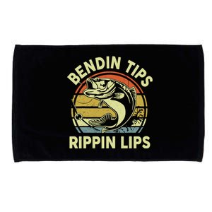 Bass Fish Dad Bendin Tips Rippin Lips Funny Papa Fishing Microfiber Hand Towel