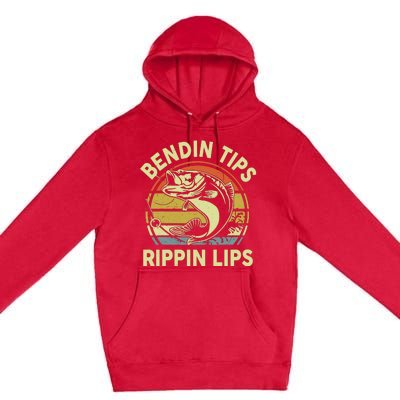 Bass Fish Dad Bendin Tips Rippin Lips Funny Papa Fishing Premium Pullover Hoodie