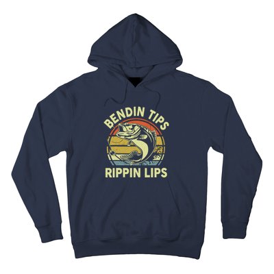 Bass Fish Dad Bendin Tips Rippin Lips Funny Papa Fishing Hoodie