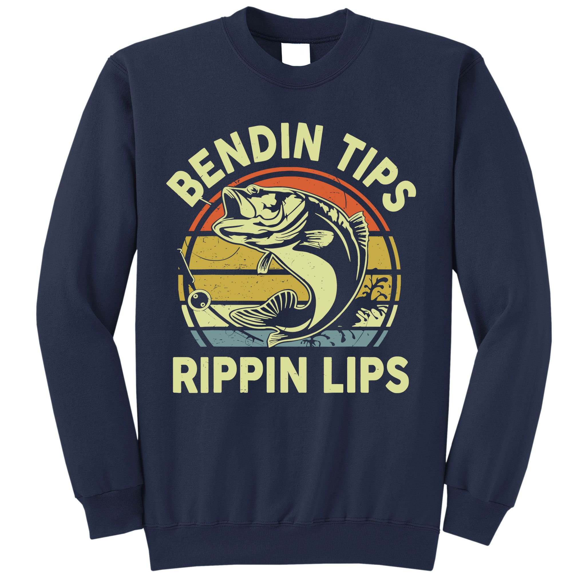 Bass Fish Dad Bendin Tips Rippin Lips Funny Papa Fishing Sweatshirt