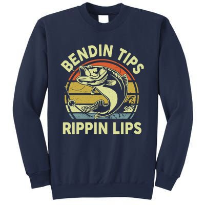 Bass Fish Dad Bendin Tips Rippin Lips Funny Papa Fishing Sweatshirt