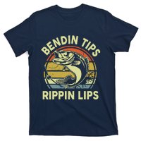 Bass Fish Dad Bendin Tips Rippin Lips Funny Papa Fishing T-Shirt