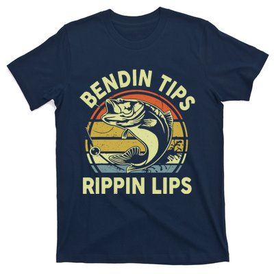 Bass Fish Dad Bendin Tips Rippin Lips Funny Papa Fishing T-Shirt