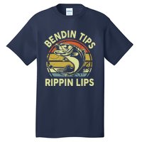 Bass Fish Dad Bendin Tips Rippin Lips Funny Papa Fishing Tall T-Shirt